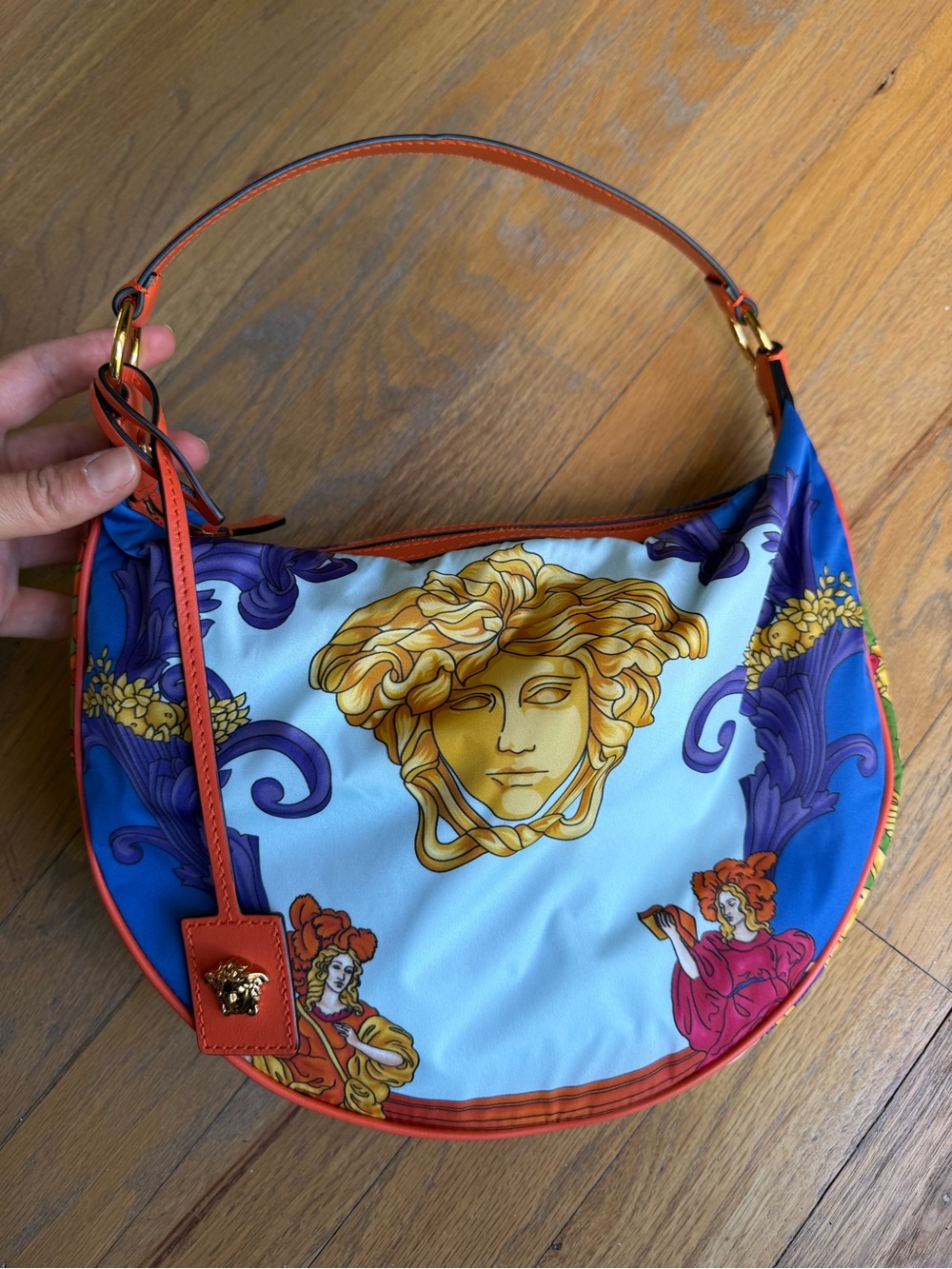 Versace Blue & Orange Medusa Crescent Shoulder Bag